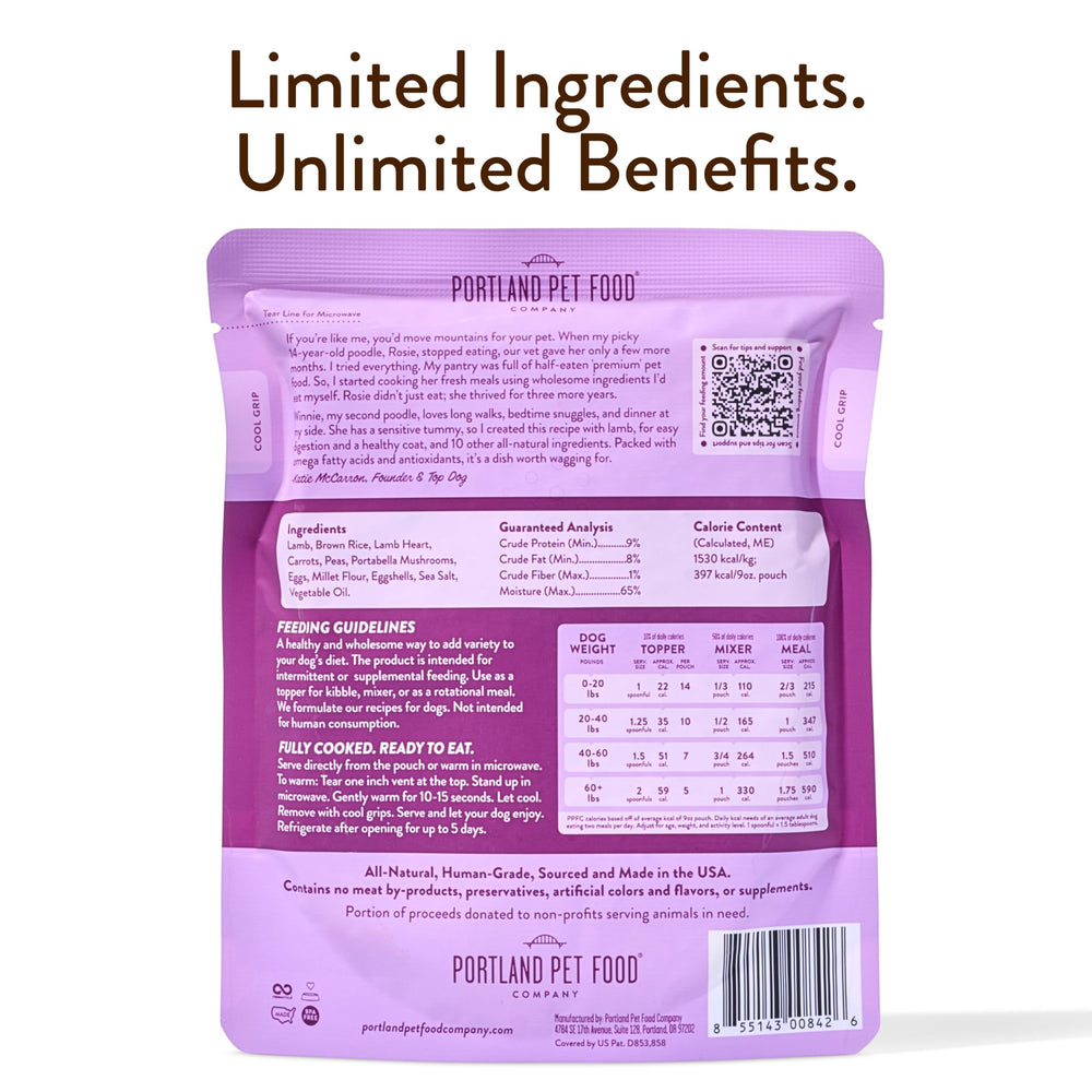 Lamb and rice meal topper blended with kibble.