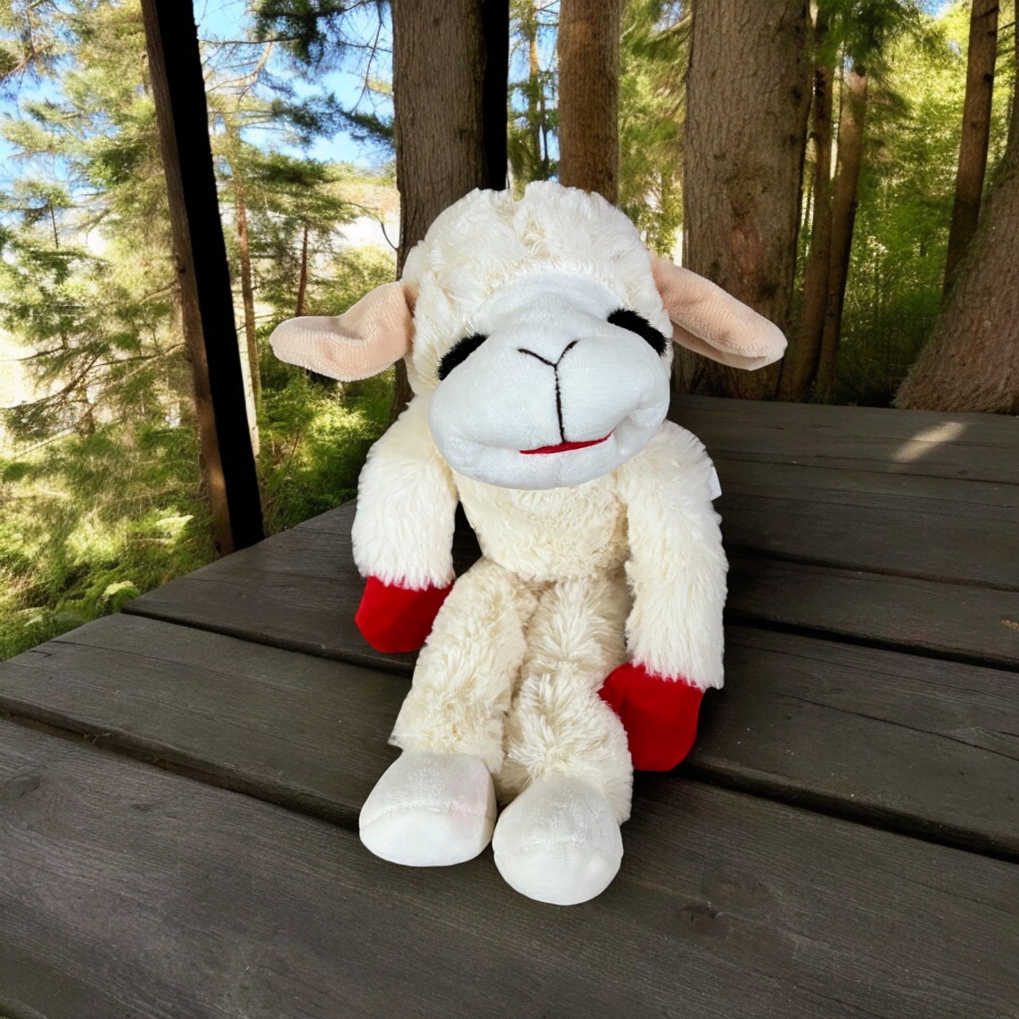 Lamb Chop 14-inch toy in action during fetch for active dogs.