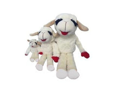 Lamb Chop dog toy close-up showcasing soft fabric and sturdy squeaker for fun.