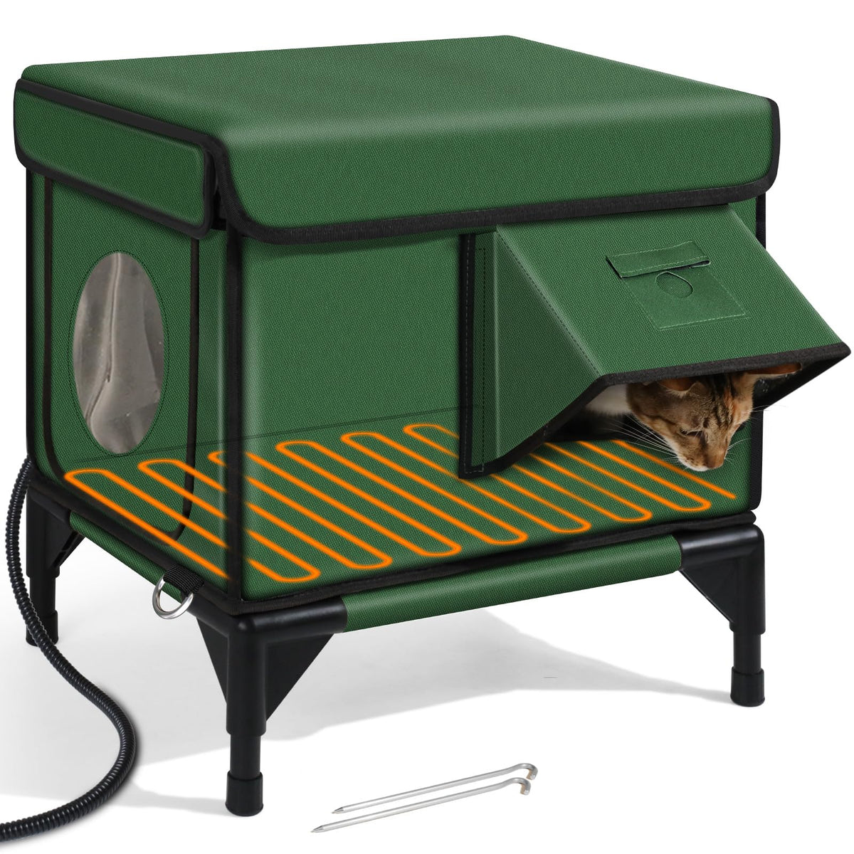 Lamlingo outdoor heated cat house exterior in dark grey provides warm, weather-protected winter shelter.