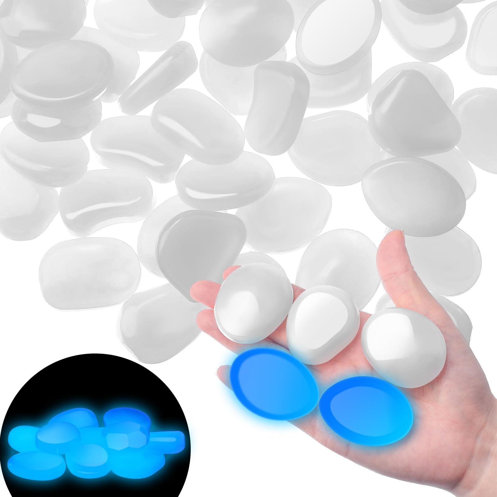 Landical glow rocks 1.8 inch white pebbles illuminate spaces at night.