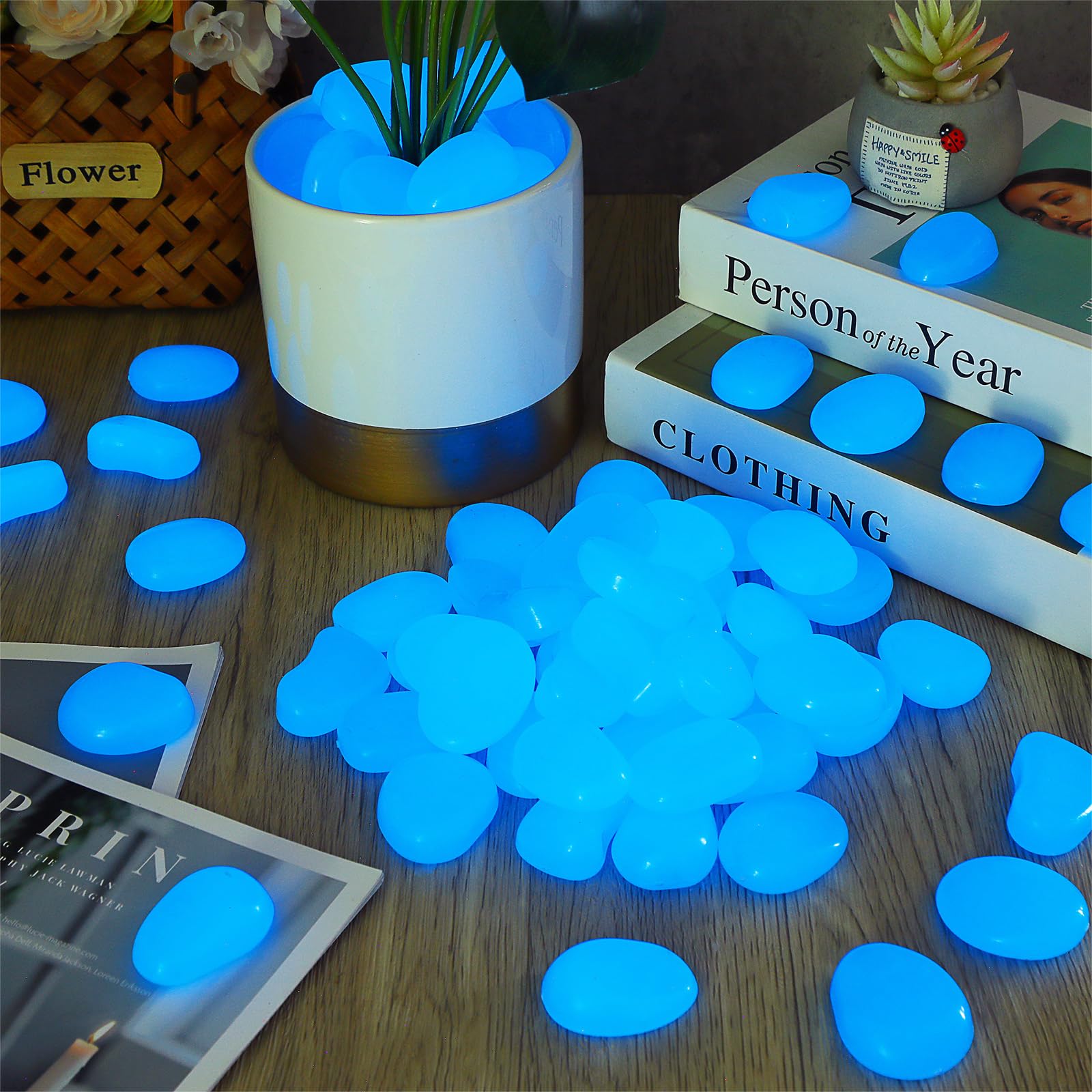 Landical glow rocks outdoor path lighting with blue glow