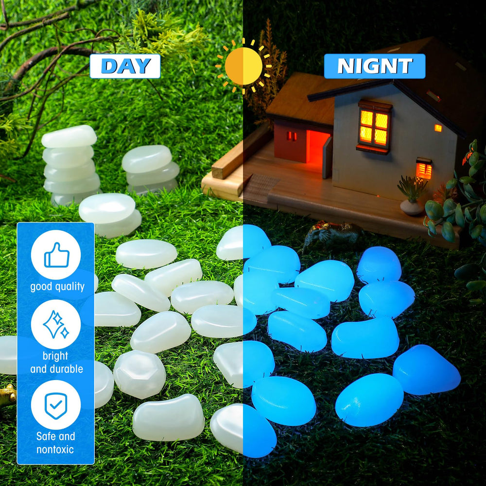 Landical white glow rocks decorate succulent beds with soft nocturnal light.