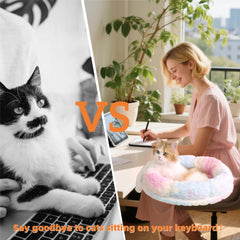 LANERmooos Cat Desk Bed adjustable height aligned with desk height for comfort.