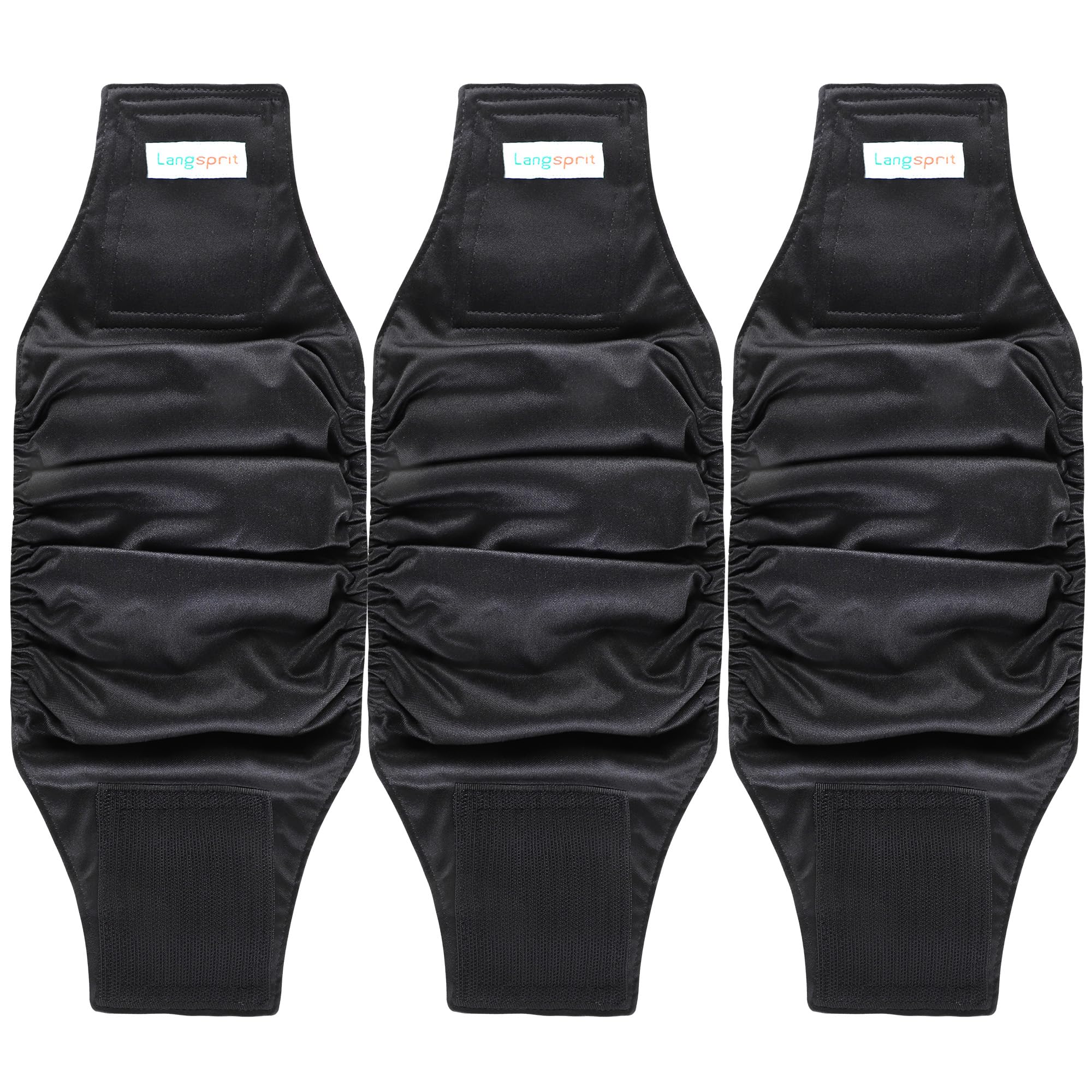 Langsprit male belly band for dogs, black, medium, with soft absorbent interior.