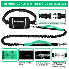 LANNEY shock absorbing bungee leash reduces jerk during runs.