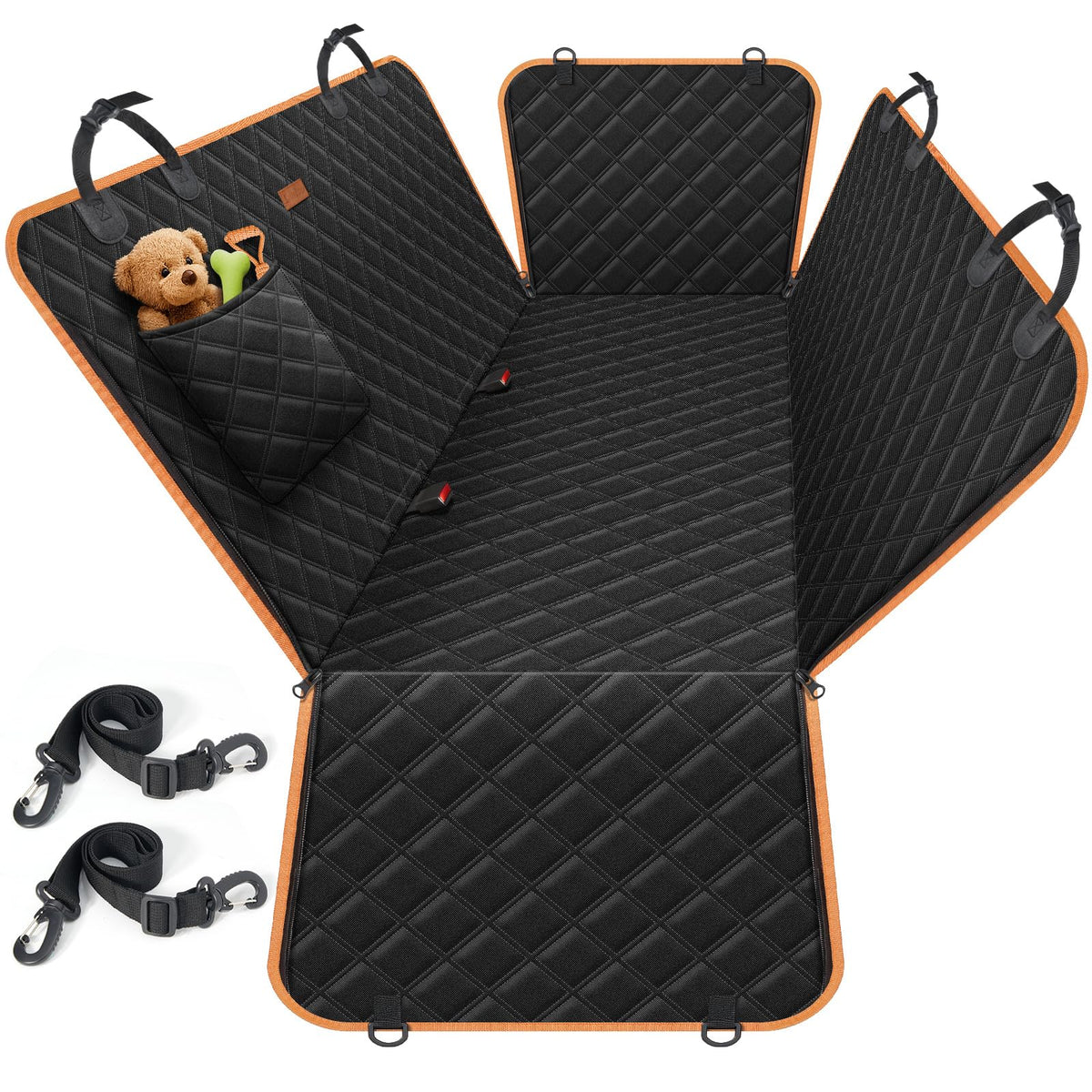 Lantoo dog seat cover hammock mode protects back seat and prevents slipping.