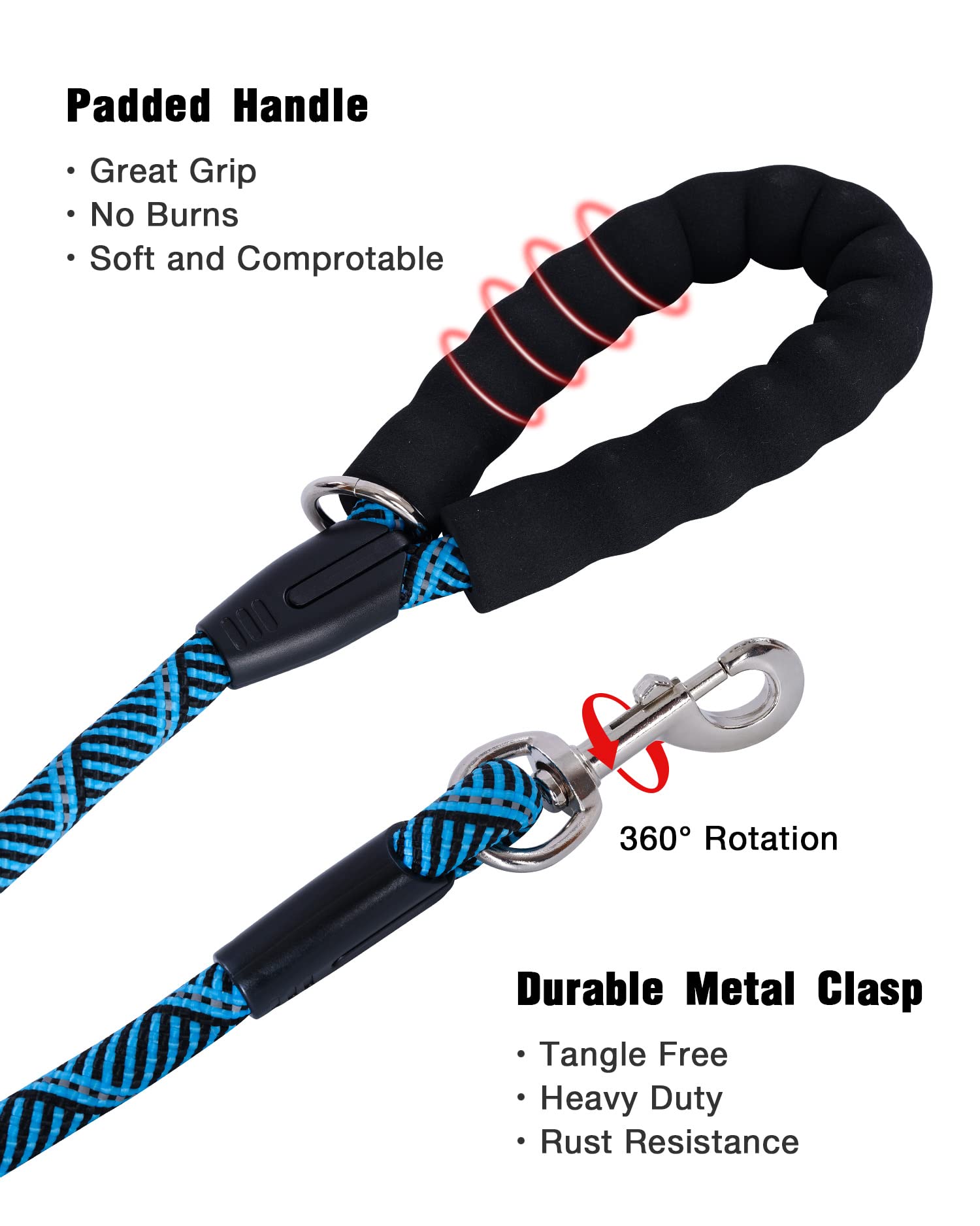 Lanwandeng reflective stitched leash improves visibility during night walks.