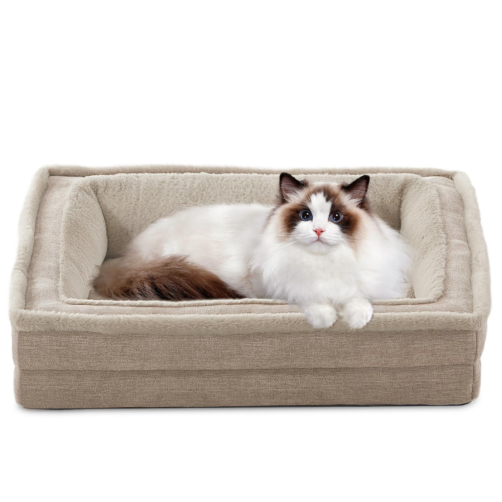Laojin Balhen cat couch in-use with pet lounging securely on non-slip base.