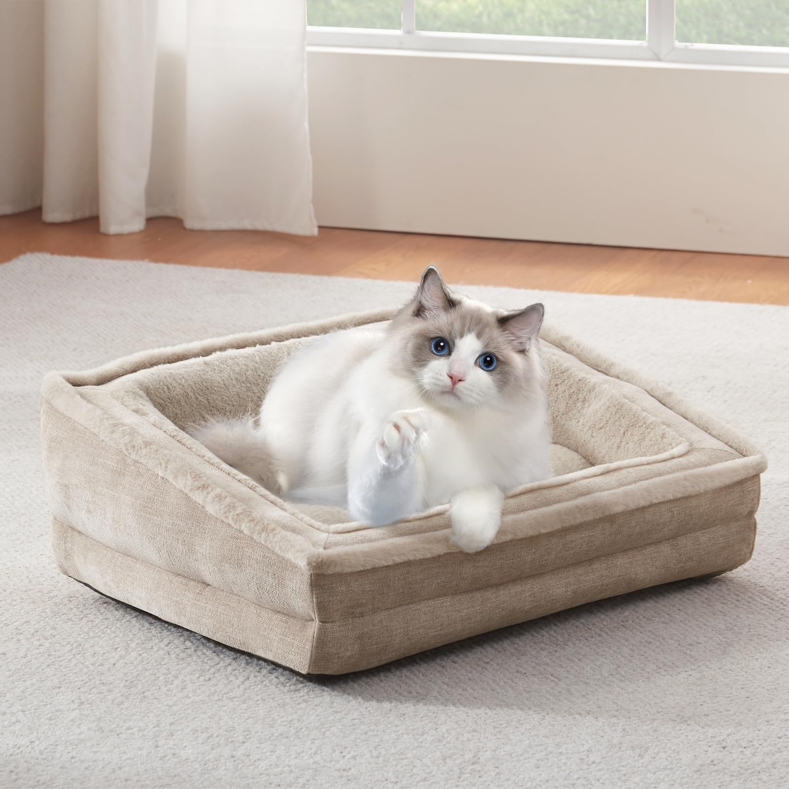 Laojin Balhen cat couch side view shows durable outer fabric.