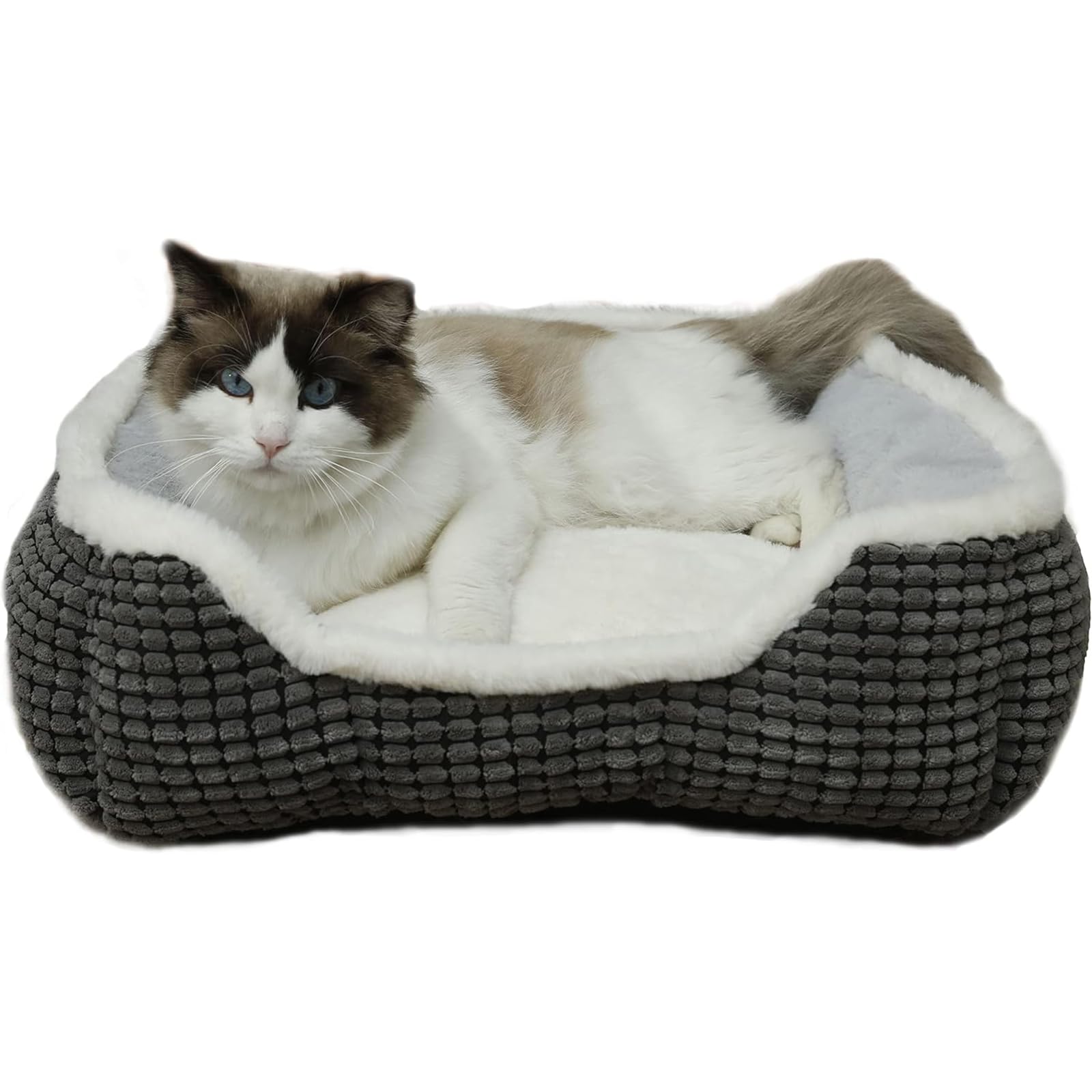Laojin Balhen luxury square grey bed front view, plush comfort for pets