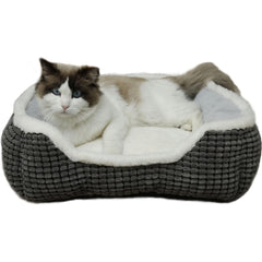 Laojin Balhen luxury square grey bed front view, plush comfort for pets