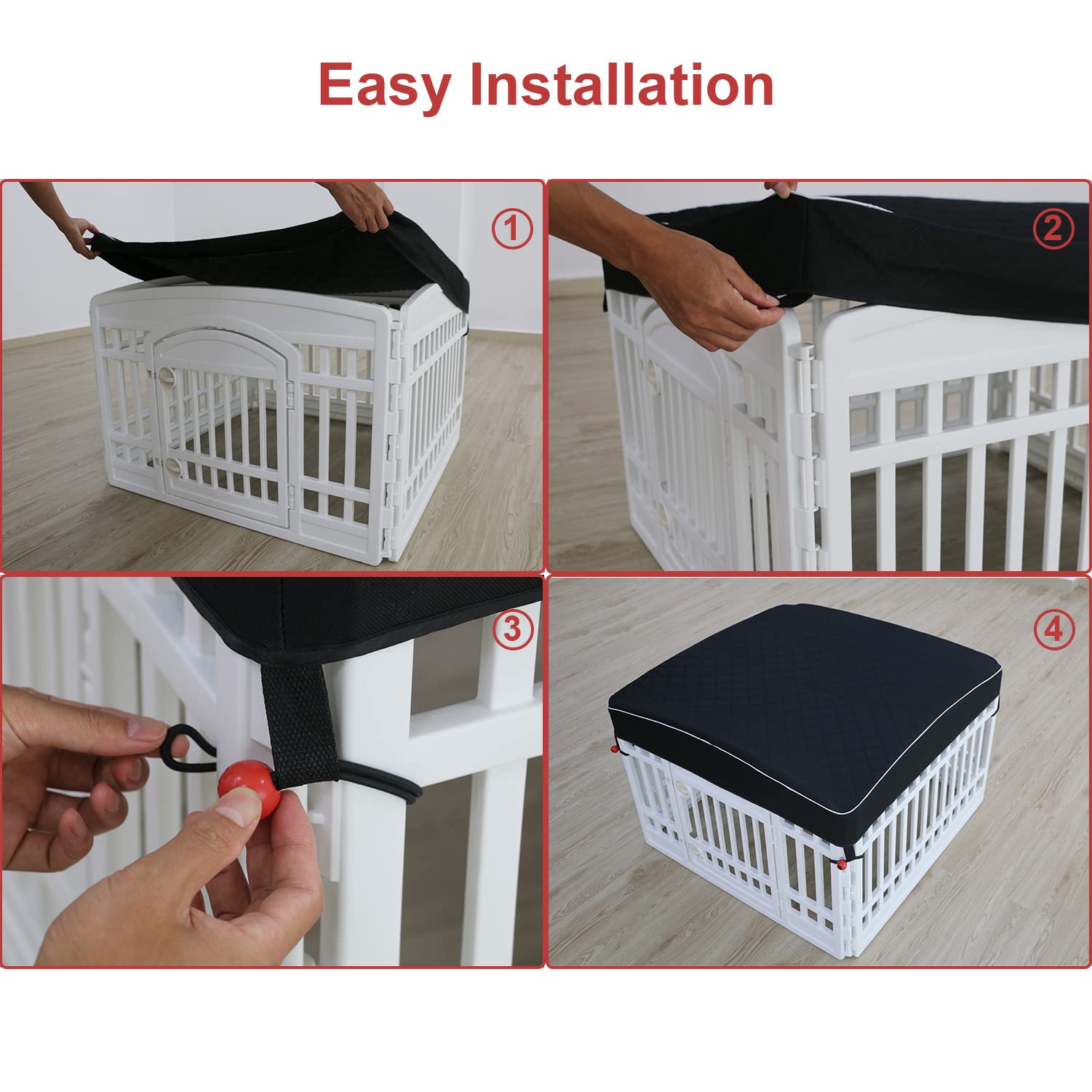 LAOZZ dog pen cover easy assembly with no tools required.