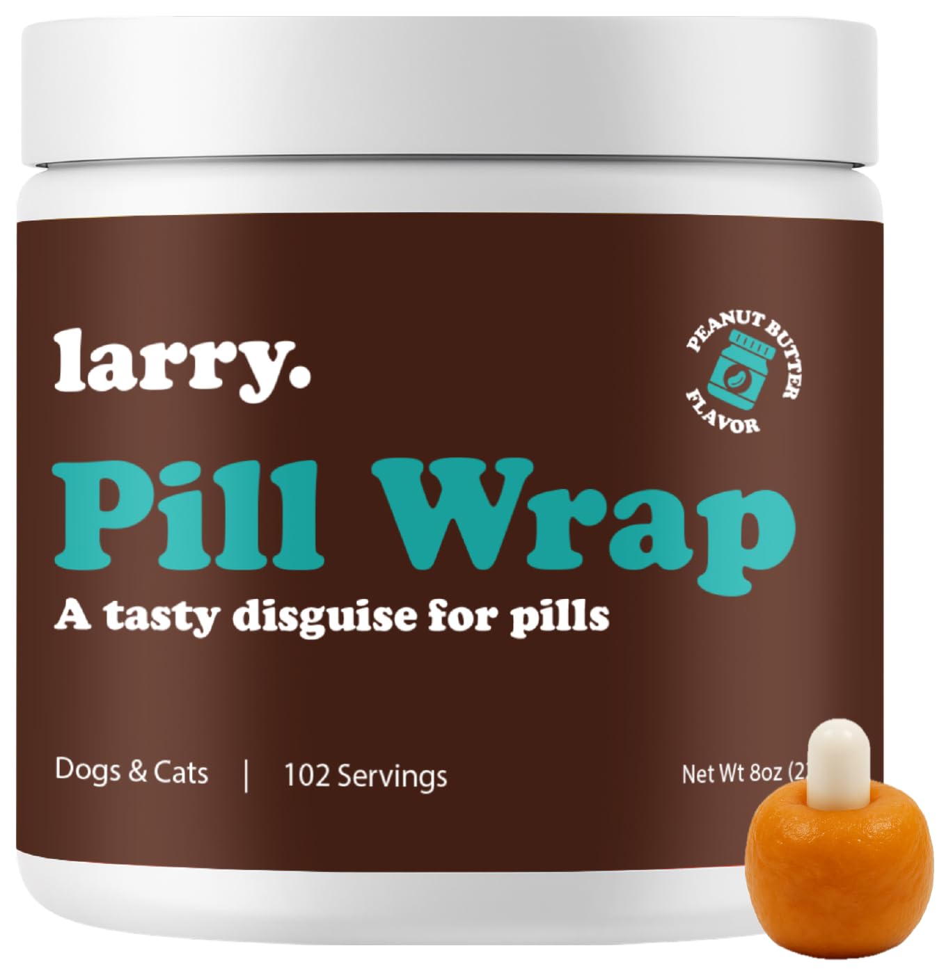 Larry Peanut Butter Pill Wrap top view demonstrates easy pill hiding for dogs.