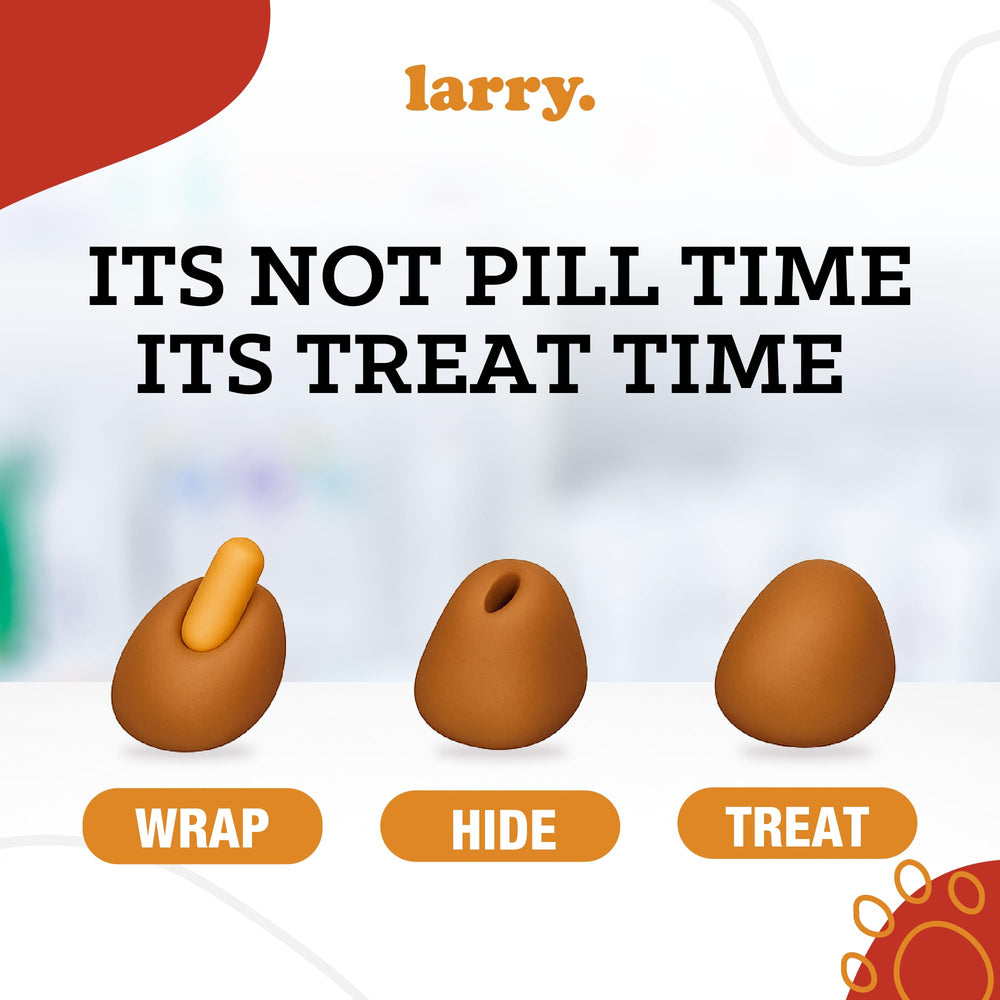 Larry Pill Wrap dog taking medicine close-up shows tasty flavor aiding dosing