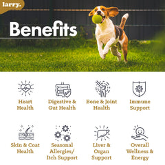 Hand holding Larry chews demonstrates simple daily supplementation for all breeds.