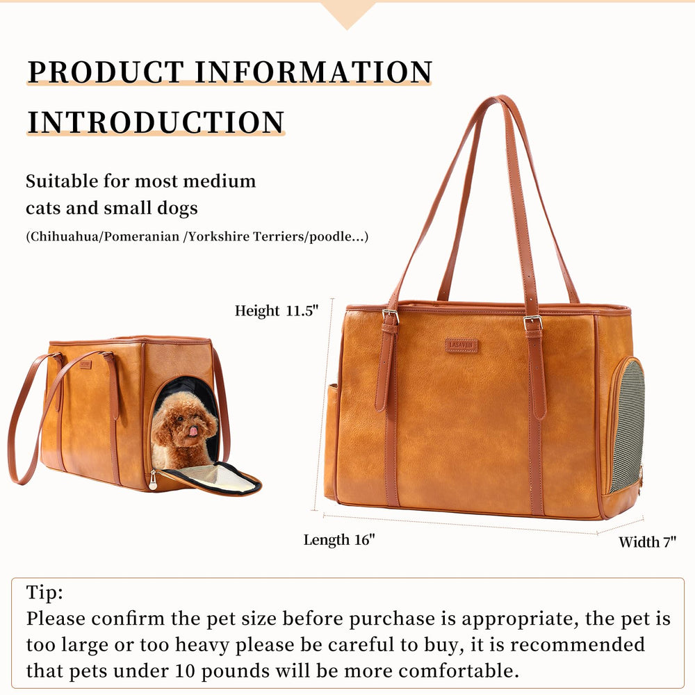 Lasaviin dog purse brown, side-open view, interact easily with your pet during travel.