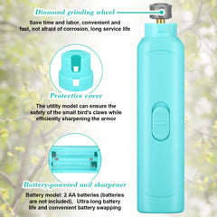 Lasnten low-noise grooming motor minimizes stress during bird grooming.