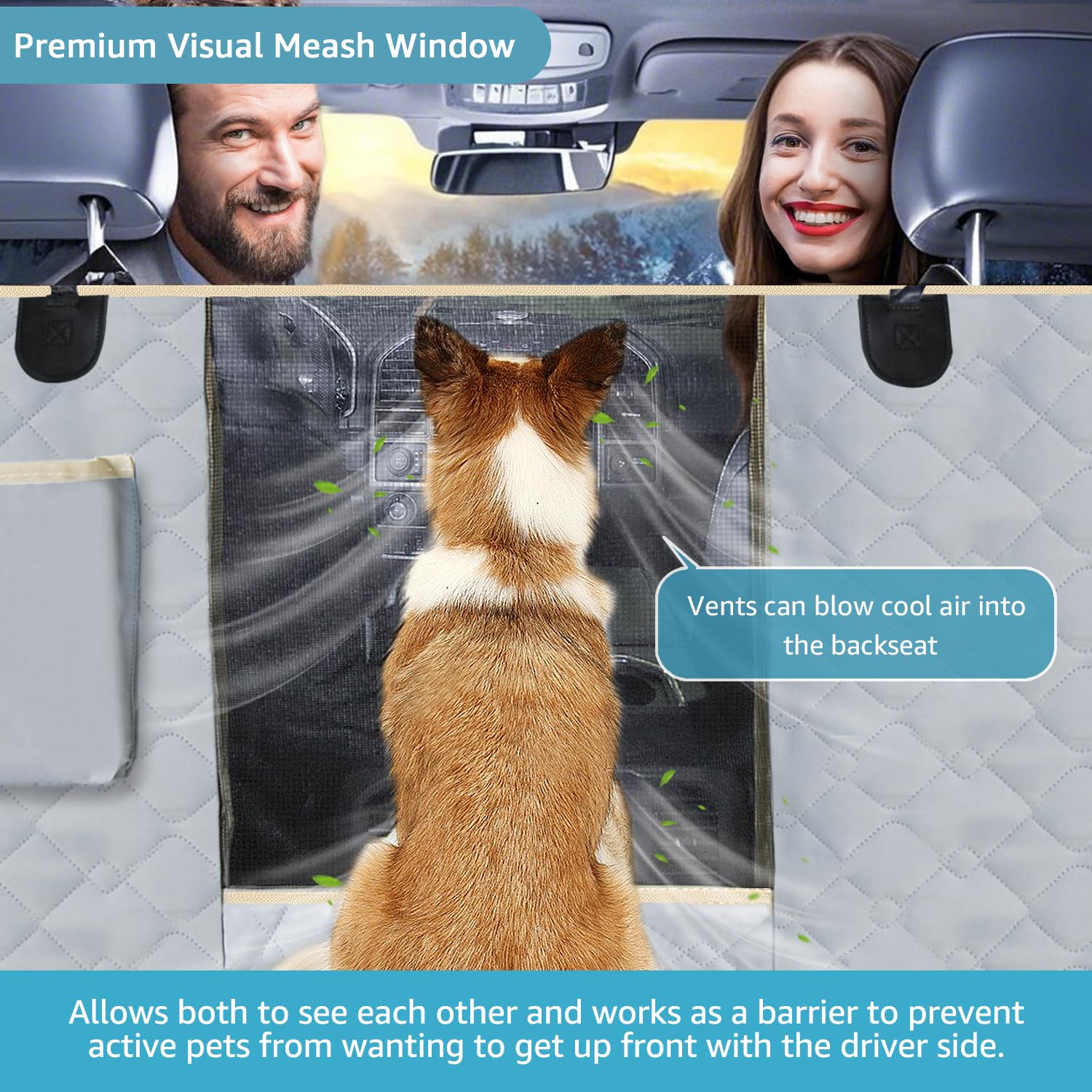Lassie back-seat cover with side flaps shields doors during travel