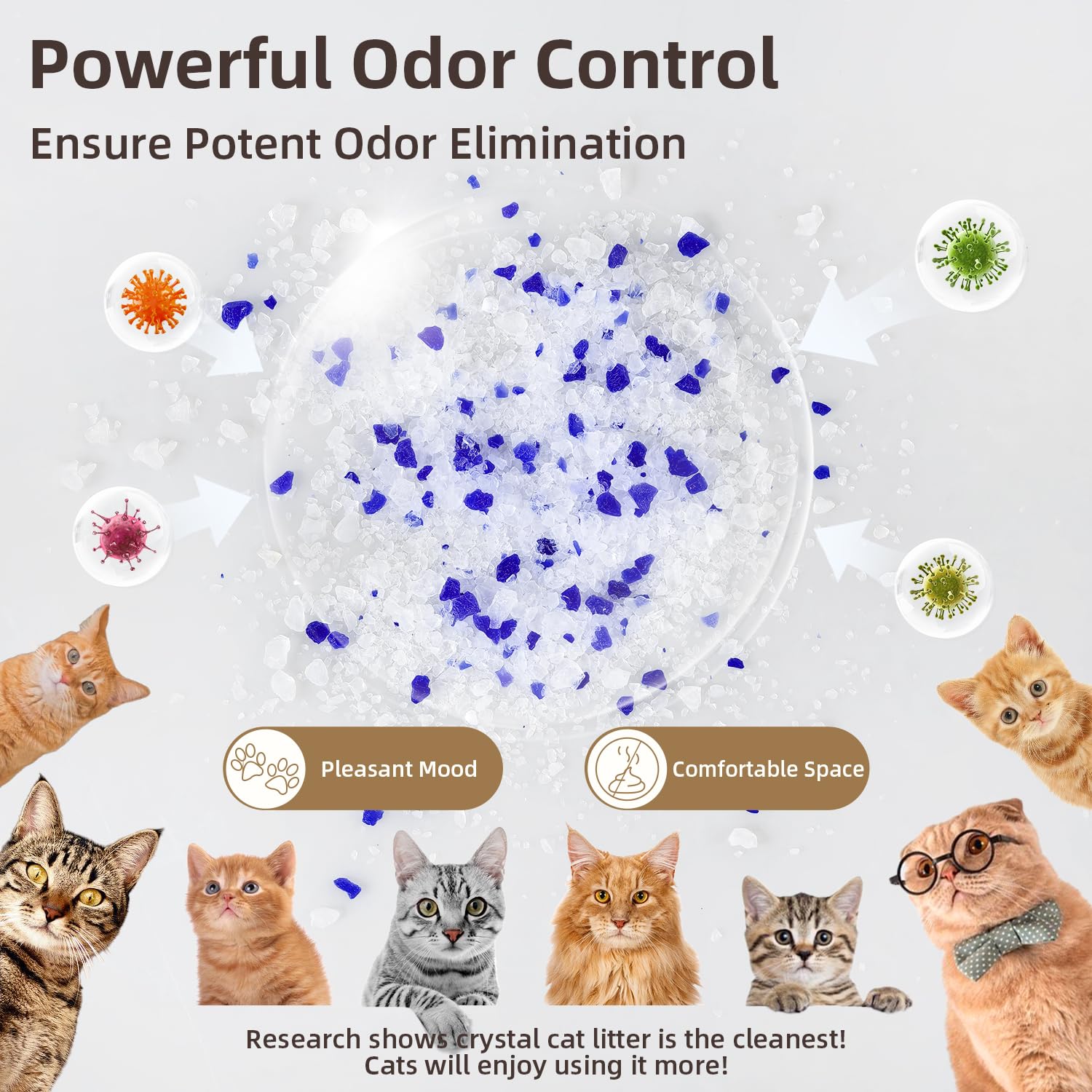 LaSyL Crystal Cat Litter 3-5 mm crystals reduce paw tracking.