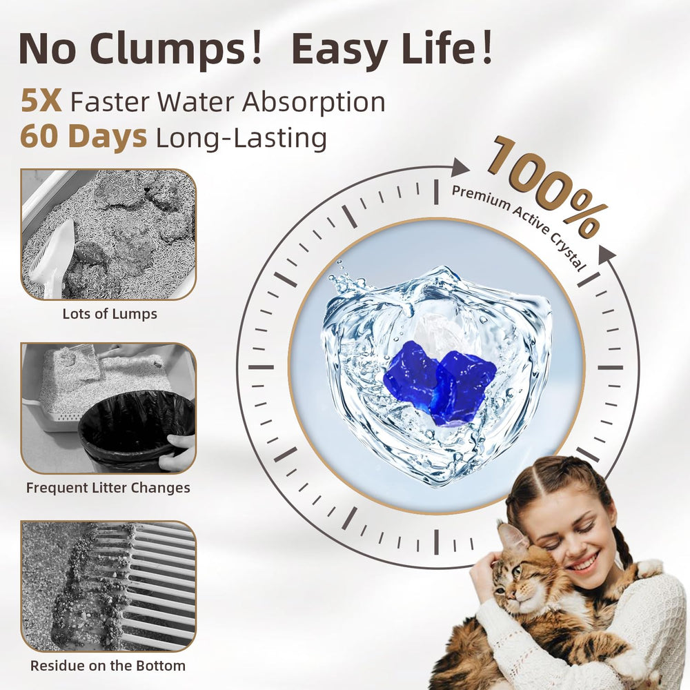 LaSyL Crystal Cat Litter crystals deliver near-dust-free pour.