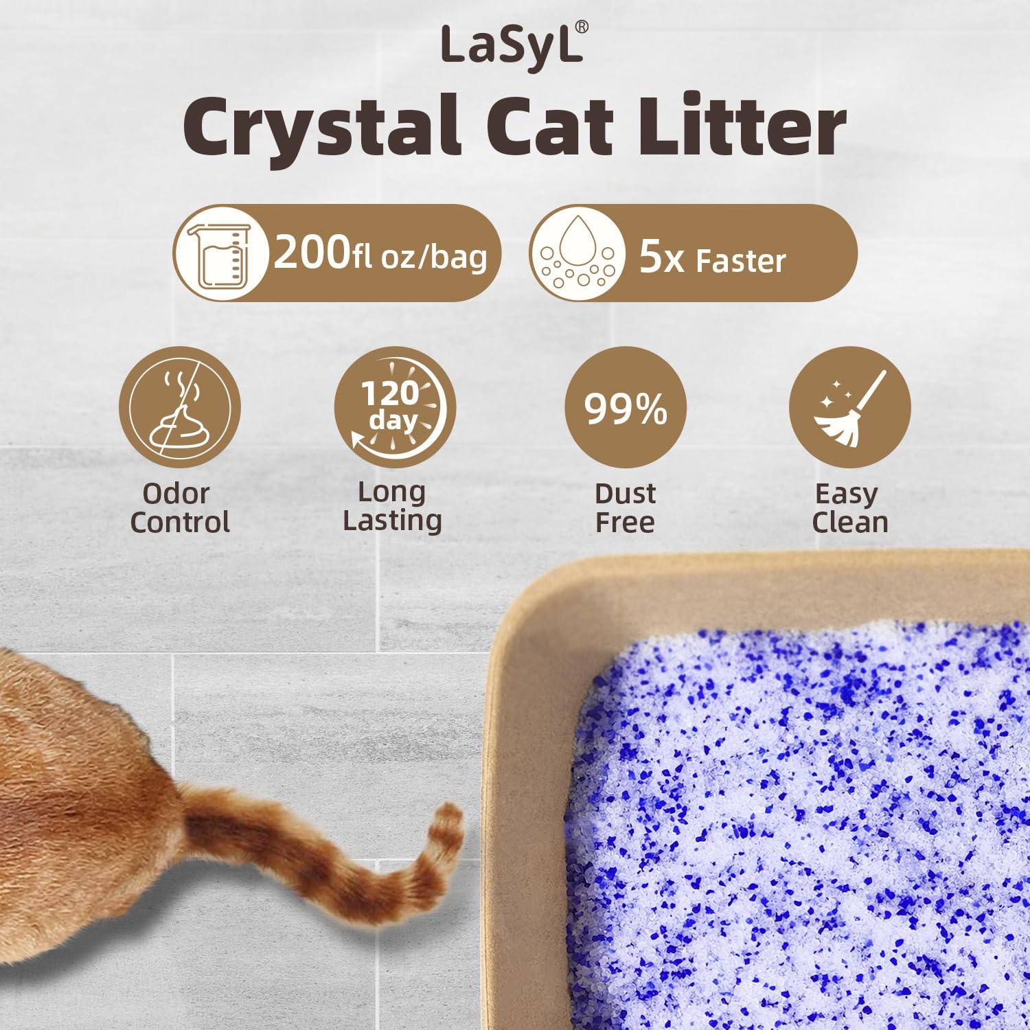 LaSyL Crystal Cat Litter demonstrates 30-day odor control in a home.