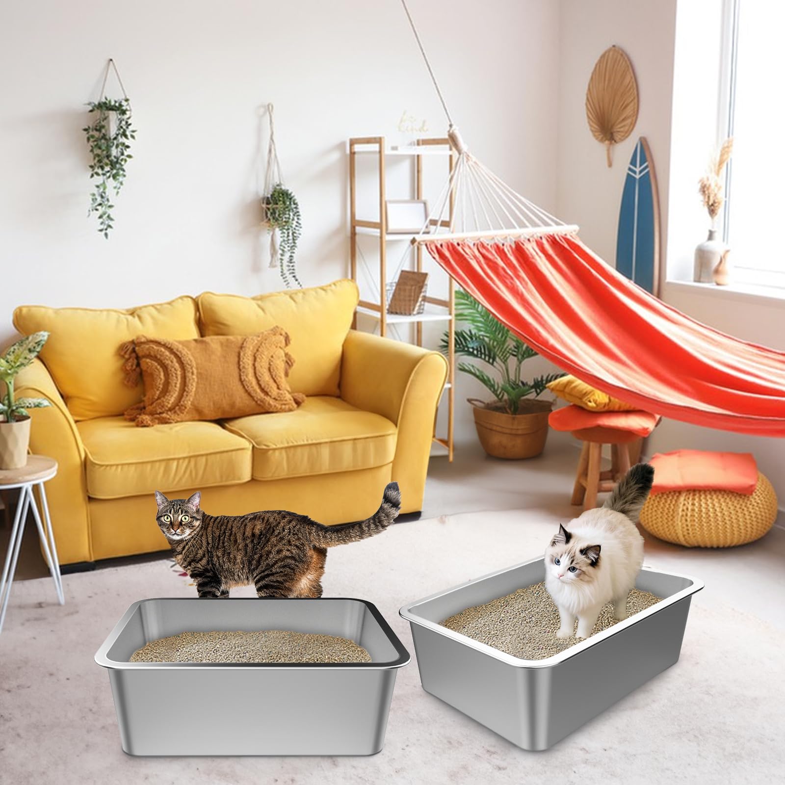 Lawei pack of 2 metal litter boxes ideal for multi-pet homes.