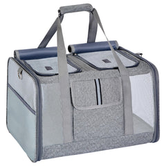 Lawfery cat carrier with dual compartments for two pets during travel