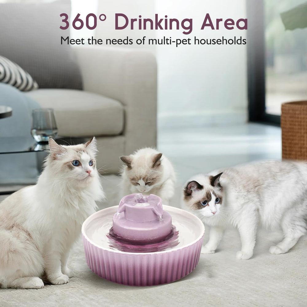 Lawfery Cupcake Cat Fountain ceramic closeup showcases smooth surface for easy cleaning