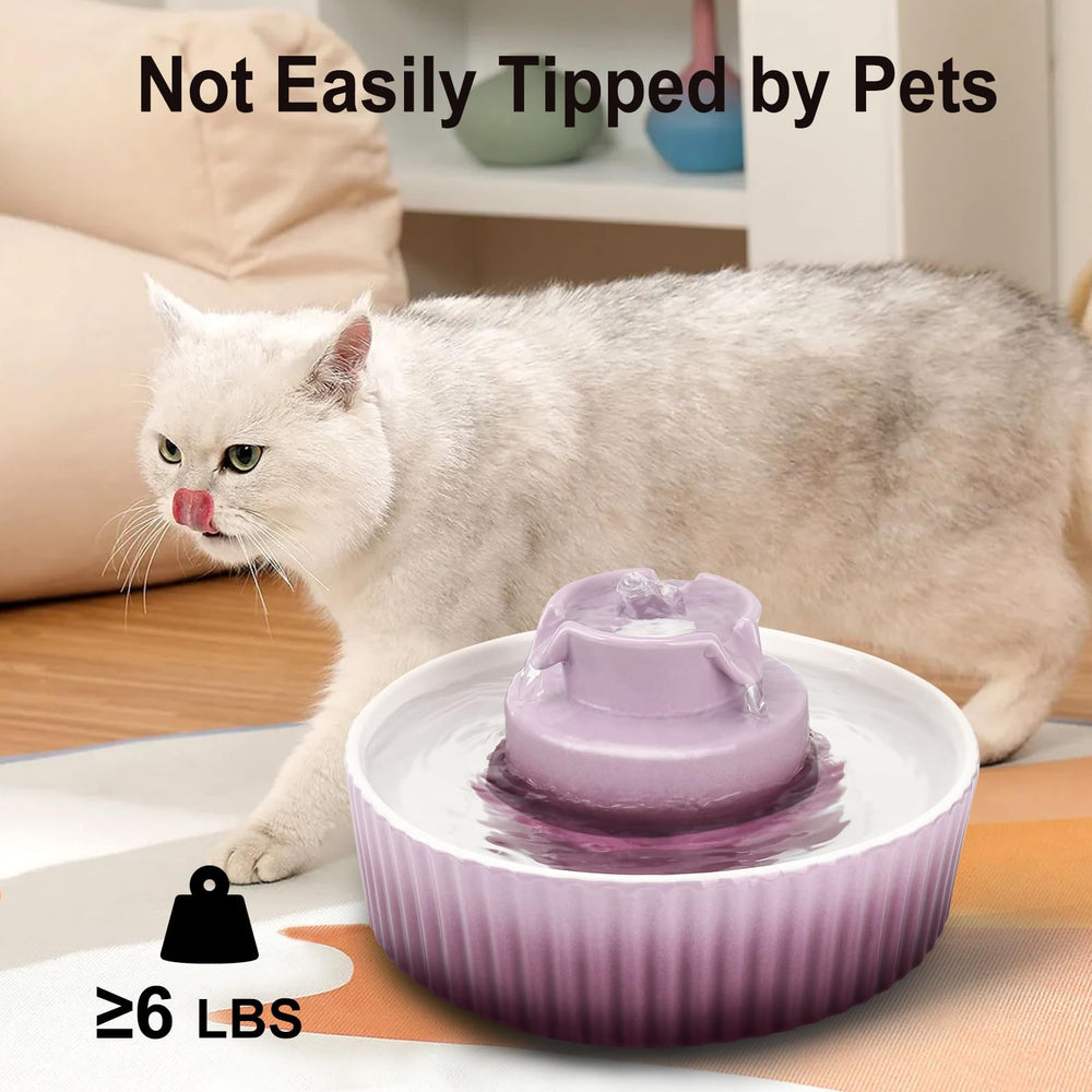 Lawfery Cupcake Cat Fountain in use demonstrates spill-free, steady water for cats and small dogs