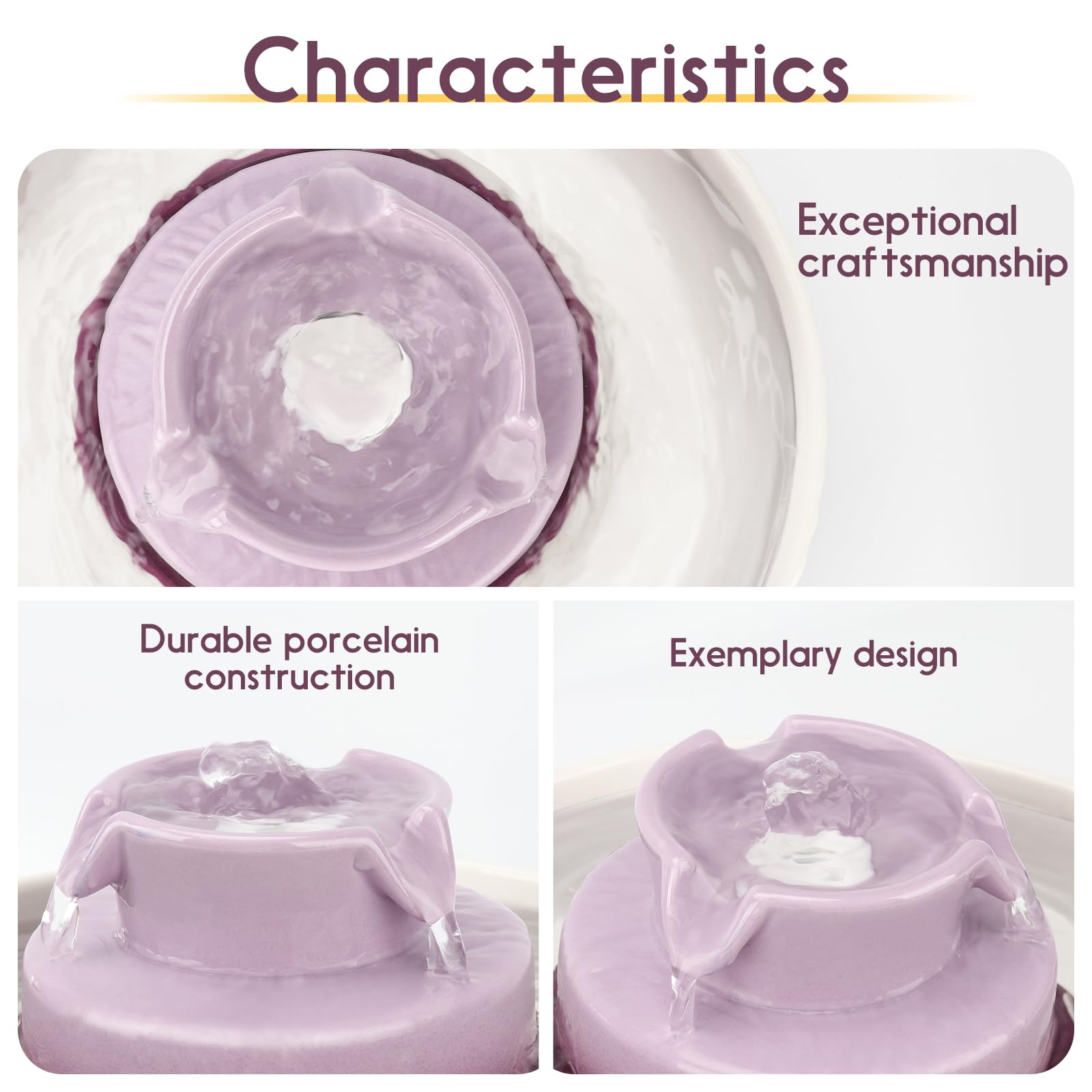 Lawfery Cupcake Cat Fountain side view highlights 2.1L capacity for multi-pet households