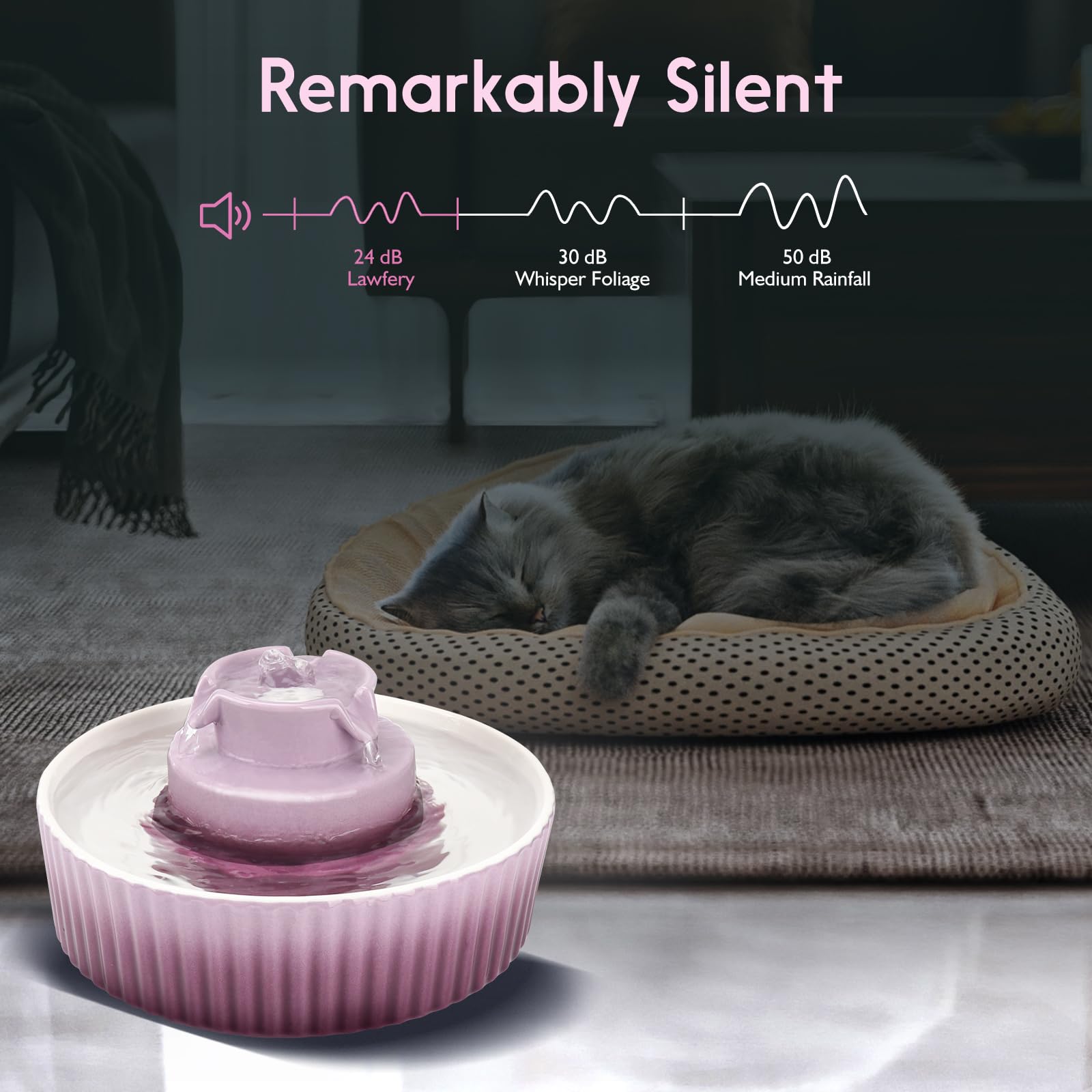 Lawfery Cupcake Cat Fountain top view emphasizes 360° drinking access for pets