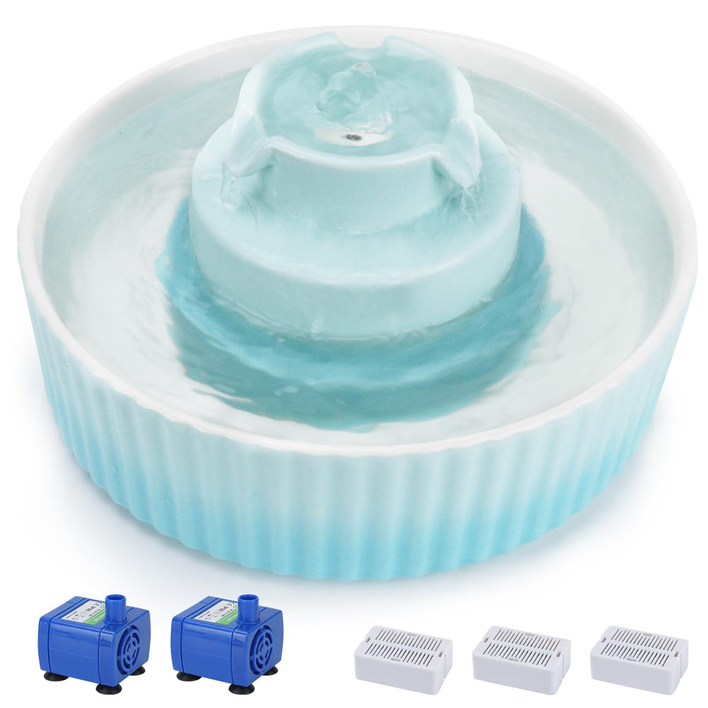Lawfery cupcake cat fountain front view, durable ceramic design supports steady hydration