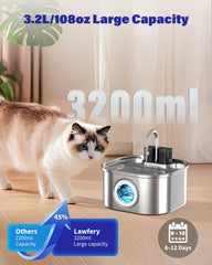 Lawfery wireless cat water fountain side view highlighting cordless design for flexible placement