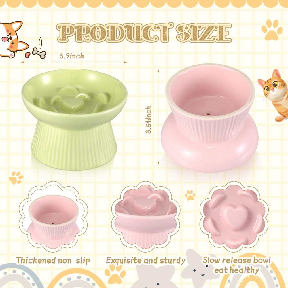 Layhit raised cat bowls green and pink side view supporting neck-friendly meals.