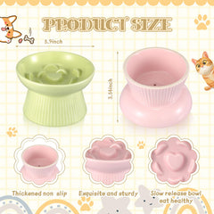 Layhit raised cat bowls green and pink side view supporting neck-friendly meals.