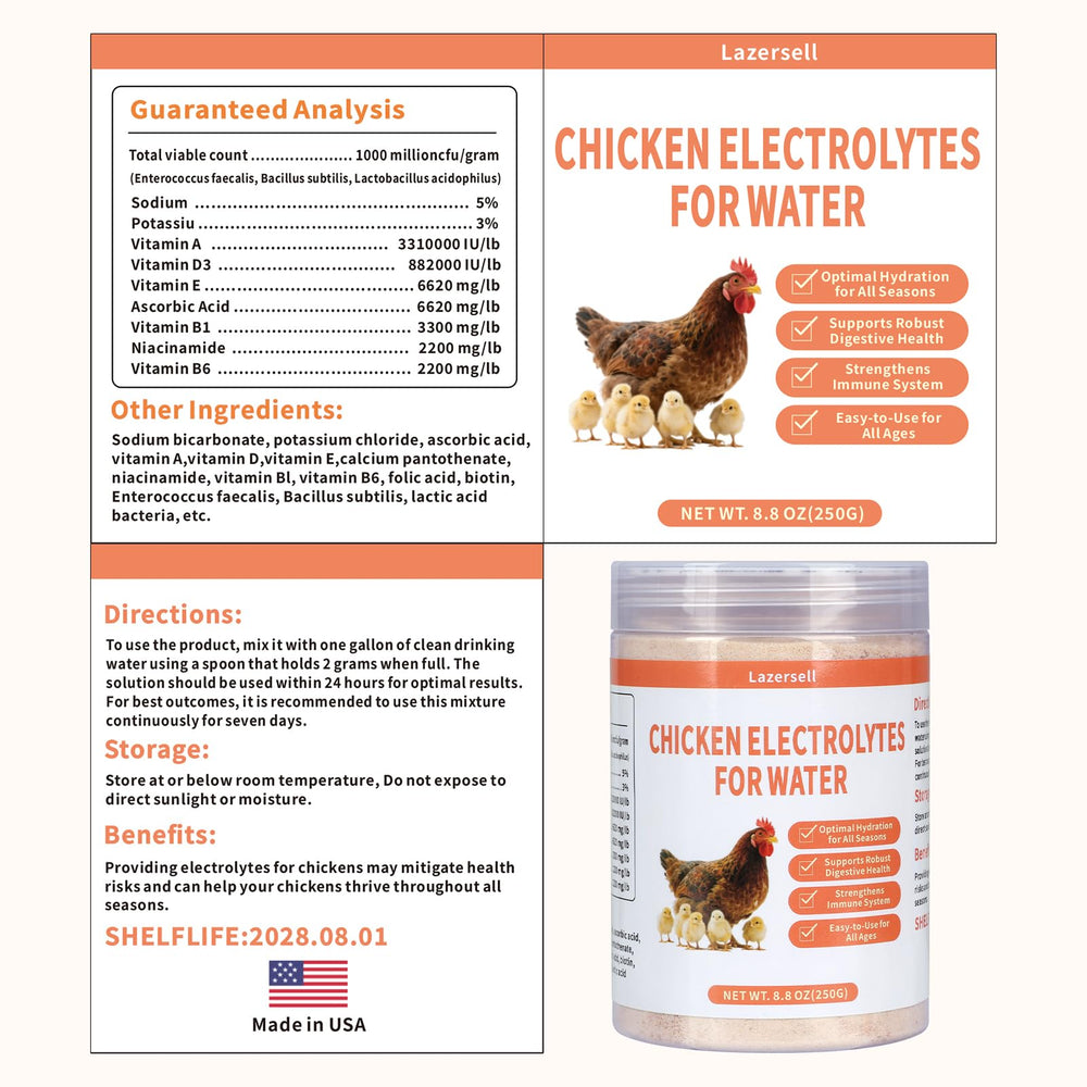 Lazersell Chicken Electrolyte is hormone-free and safe for daily use.