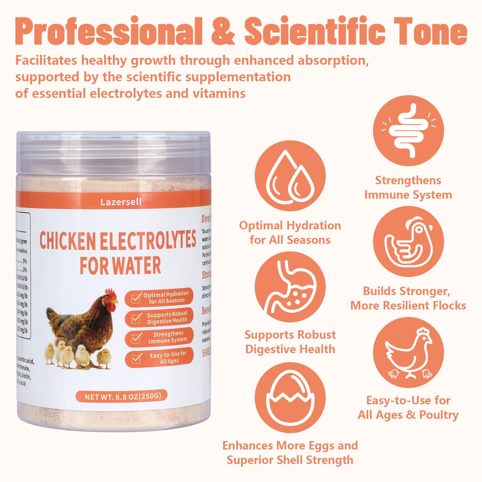 Lazersell Chicken Electrolyte boosts gut-friendly nutrients to help immune resilience.