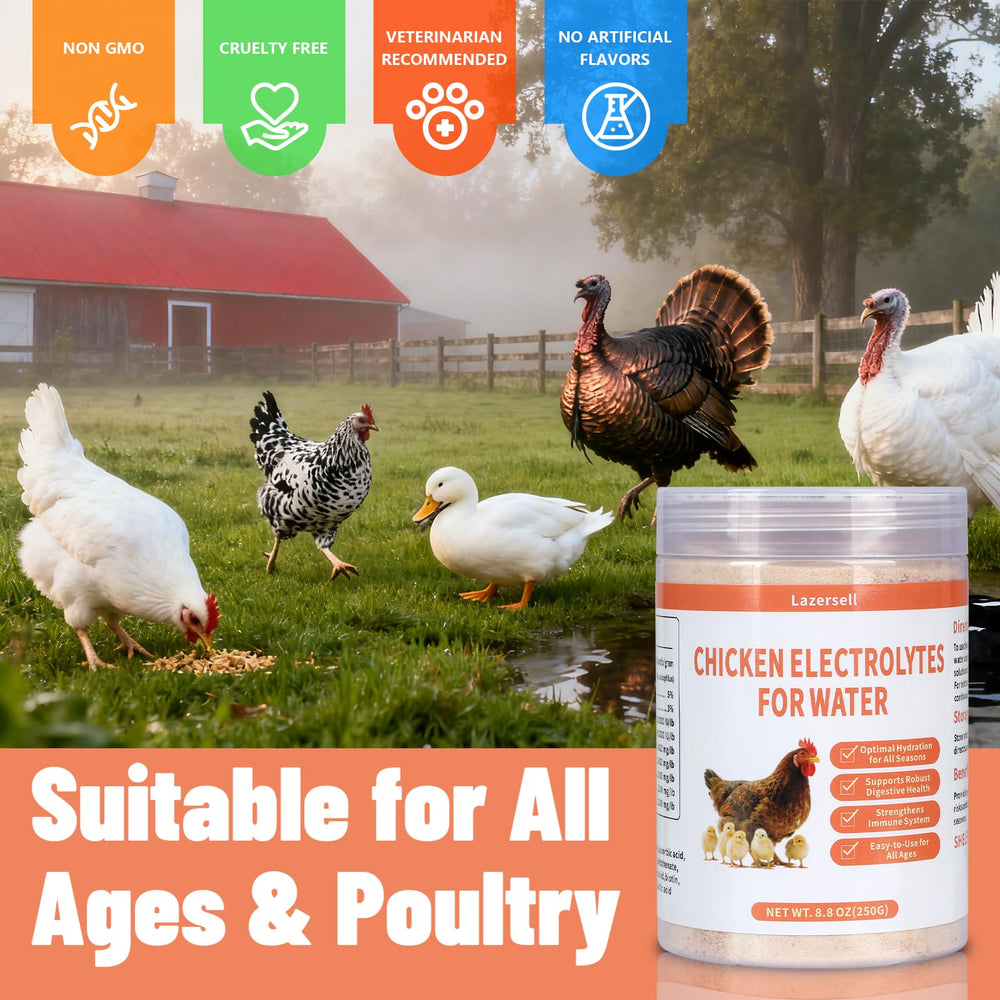 Lazersell Electrolyte scoops simplify daily dosing for all flock sizes.