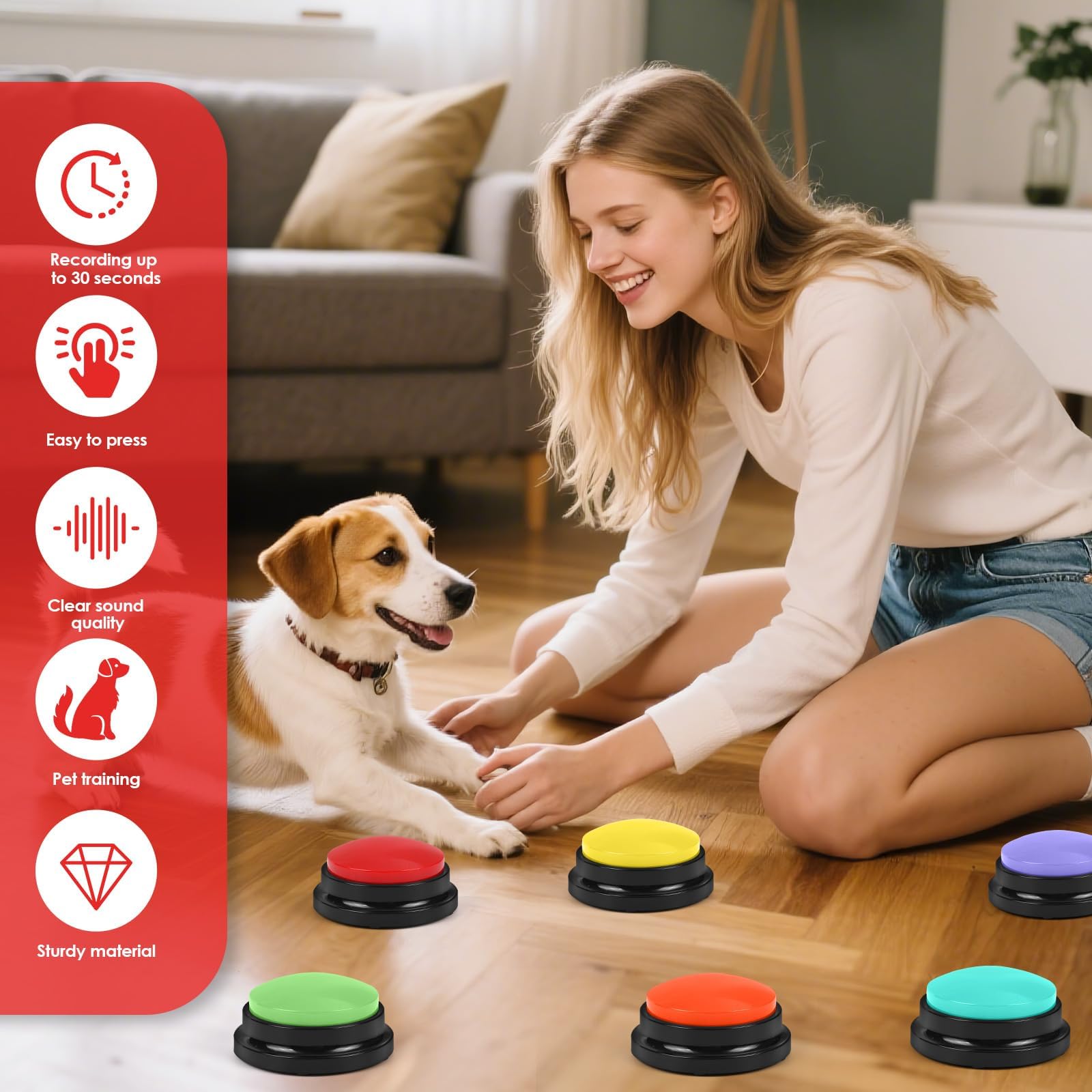 Lazycozy recording setup showing 30-second voice capture per button.