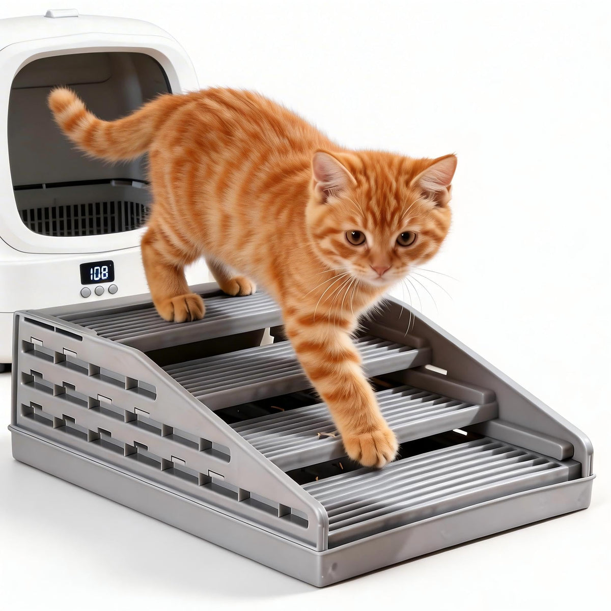 LAZYESTHER cat litter box step ramp gray large eases entry for kittens and seniors