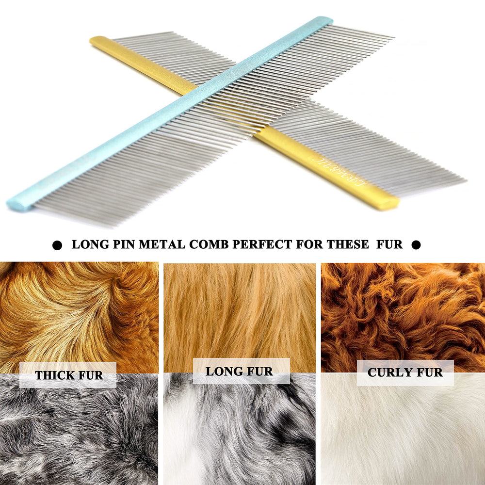 LBMBAIC anti-rust finish on a metal dog comb indicating long-lasting durability.