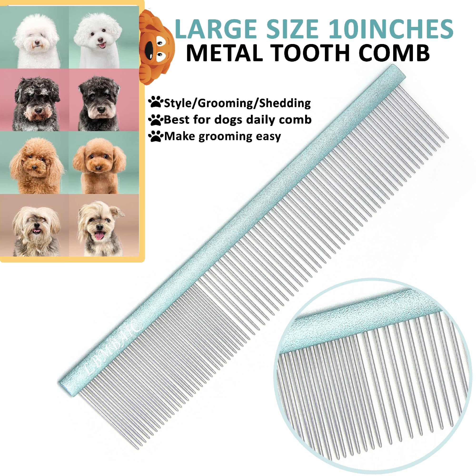 LBMBAIC coarse wide-tooth section ideal for quick mat removal on big coats.