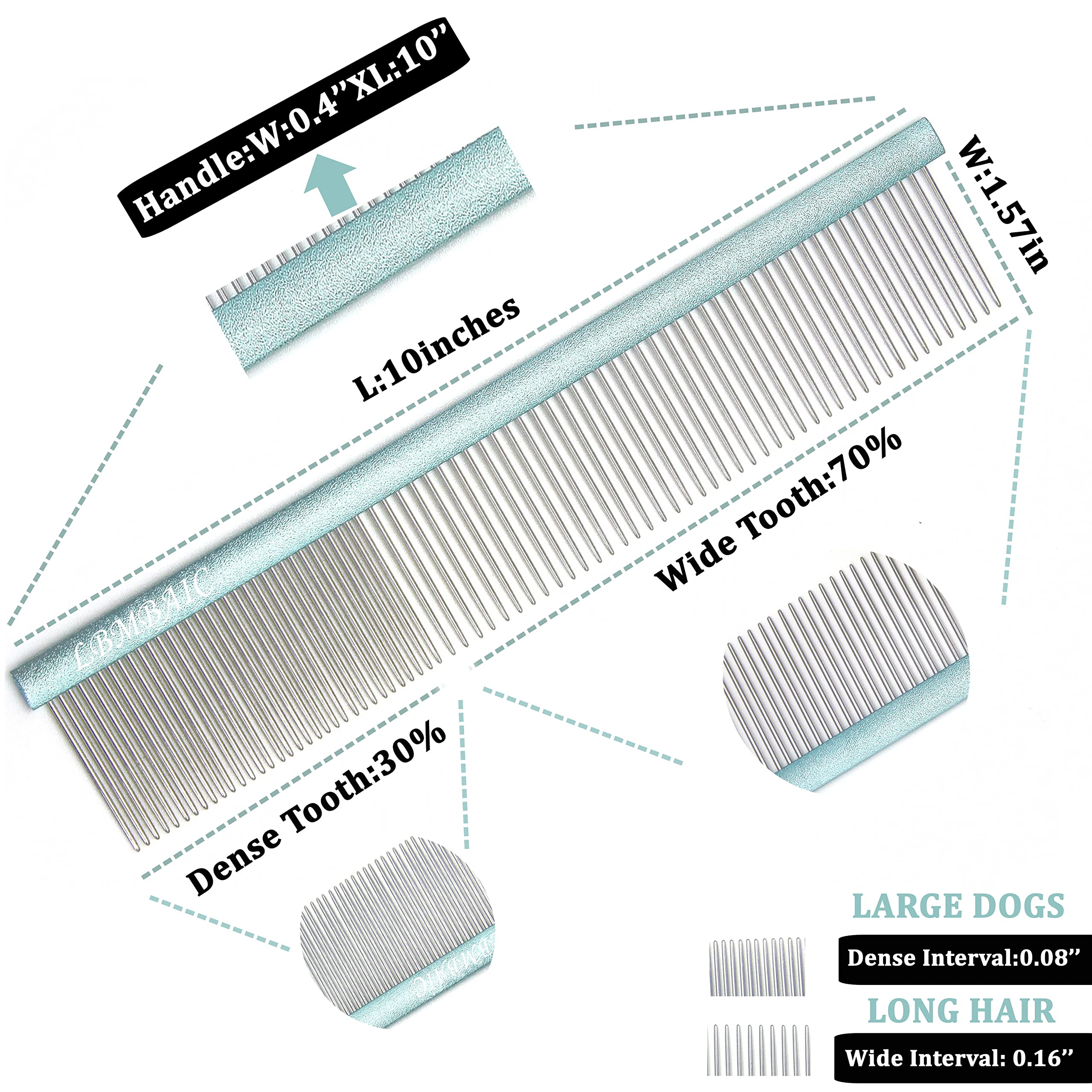 LBMBAIC double-sided grooming teeth show versatile design for fast detangling on large dogs.