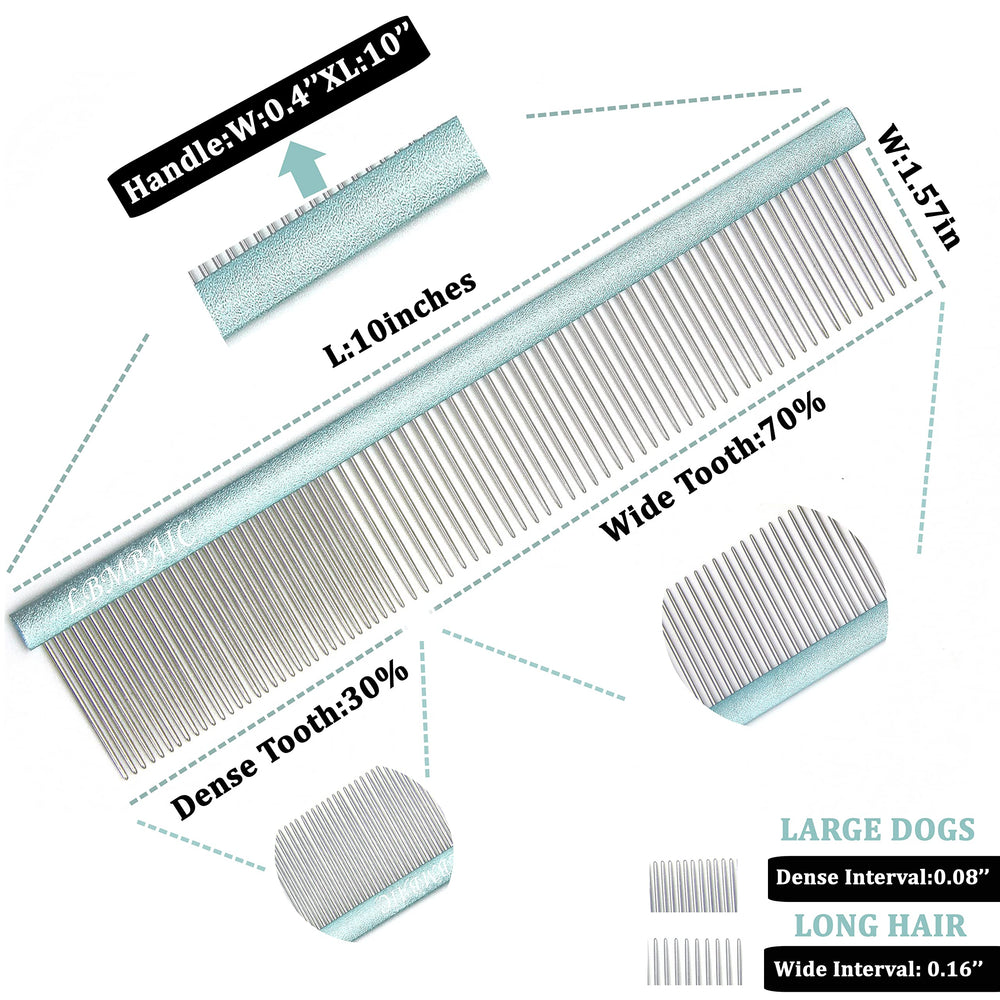 LBMBAIC double-sided grooming teeth show versatile design for fast detangling on large dogs.