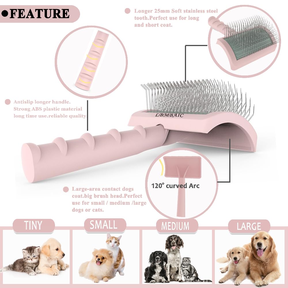LBMBAIC ergonomic curved-handle slicker enables easy grooming sessions