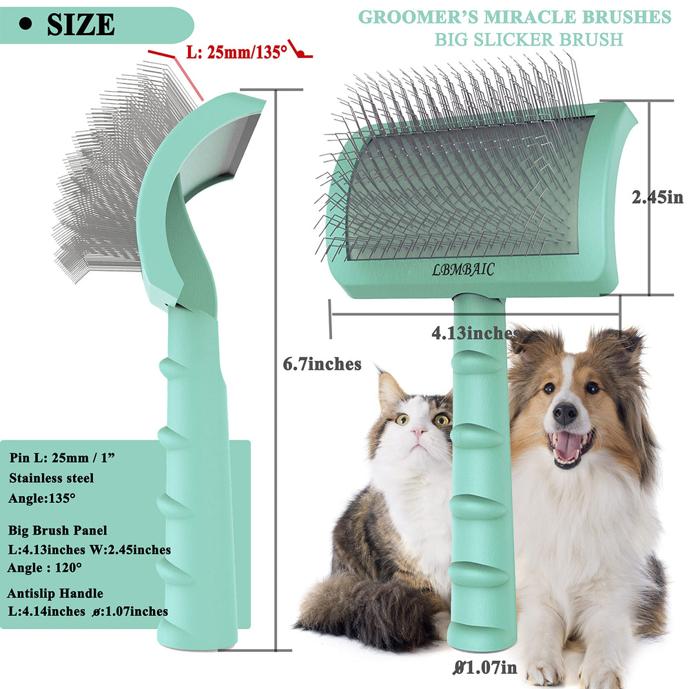 LBMBAIC long-pin slicker 180-needles: reach undercoats for thorough detangling in one pass.