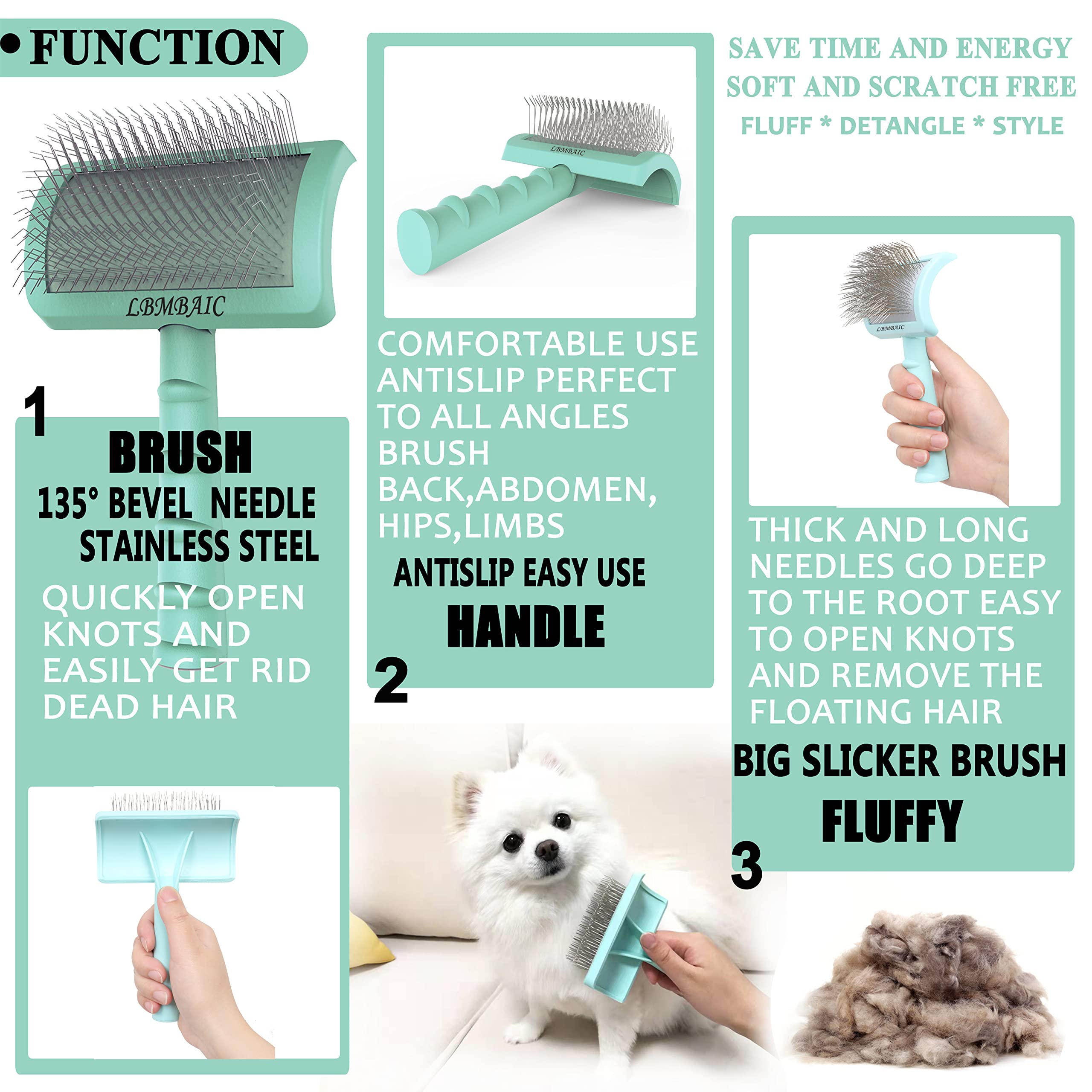 LBMBAIC non-slip plastic-handle: easy to hold and lightweight for longer grooming sessions.