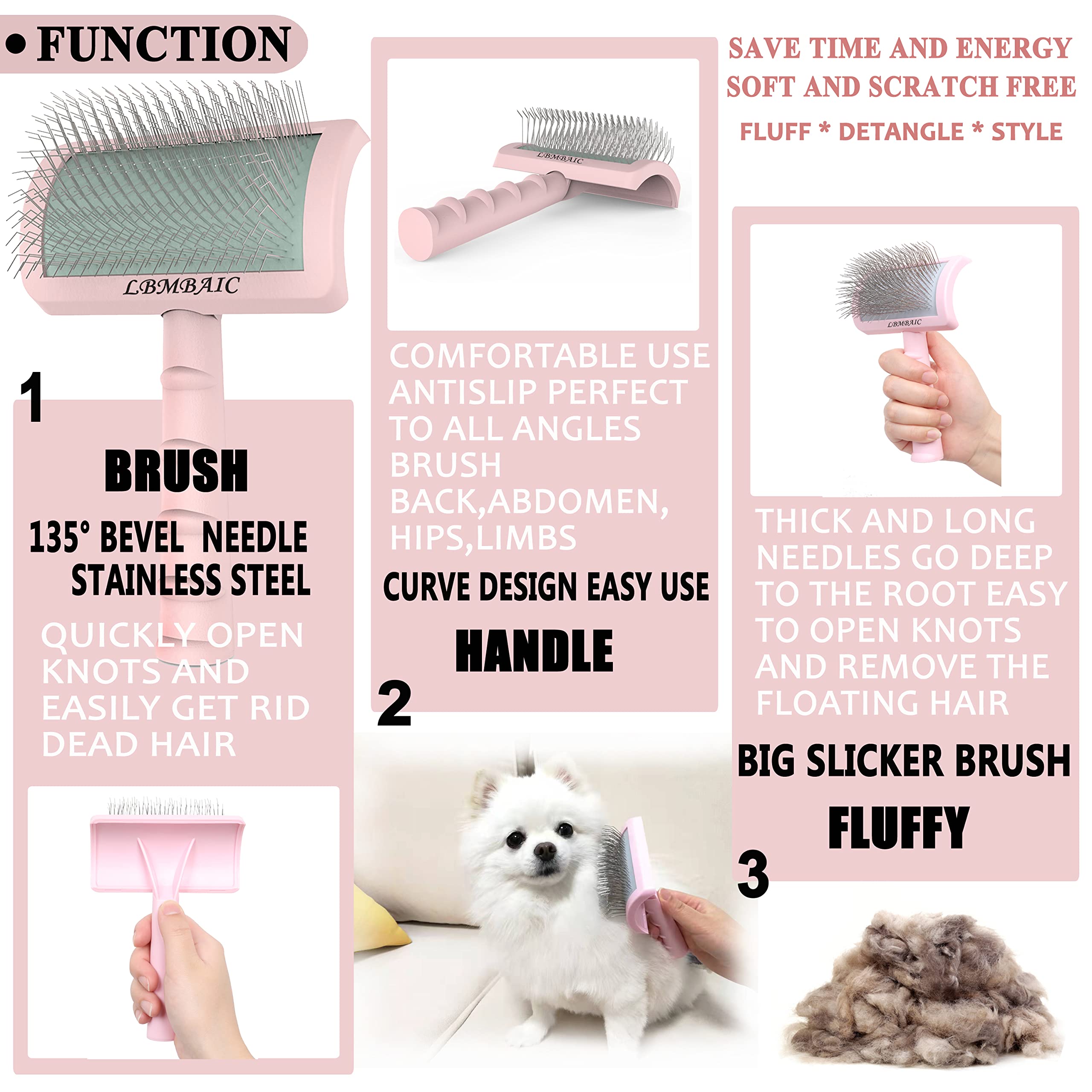 LBMBAIC skin-friendly slicker brush protects skin while detangling