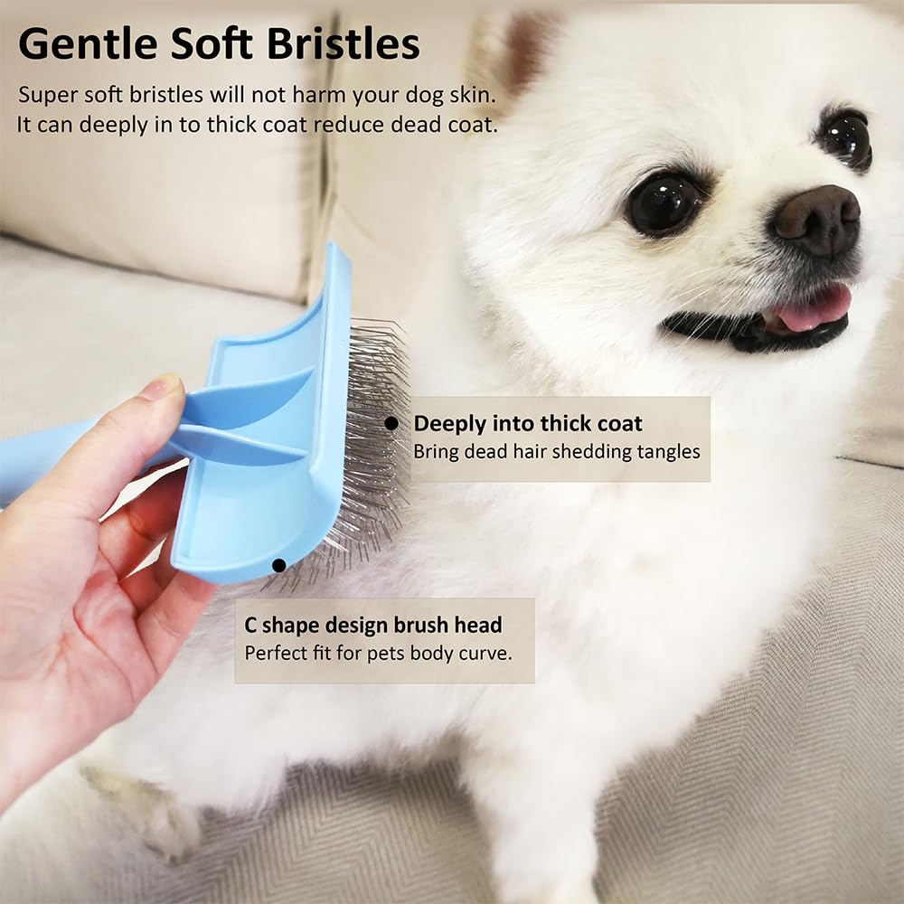 LBMBAIC Slicker Brush features 120-degree ergonomic curved handle for control.